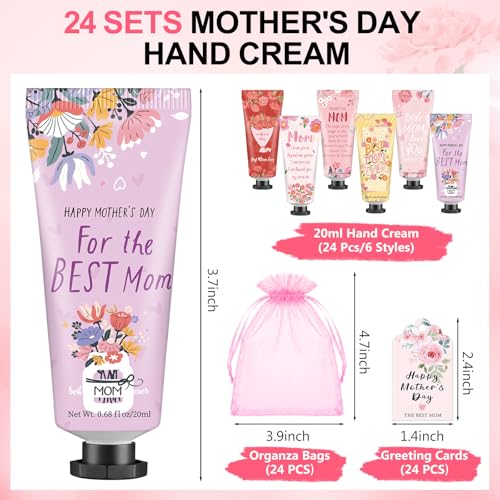24 Pack Mother's Day Hand Cream Gifts with Greeting Cards & Organza Bags - Women & Mom