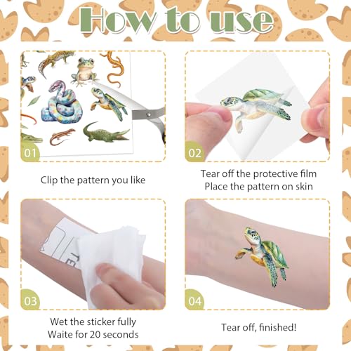 Reptile Temporary Tattoos Stickers, Animals Tattoo Stickers for Kids, Birthday Party Favors Goodie Bag Fillers Supplies Decorations, Classroom School Prizes Rewards Gifts(6 Sheets)