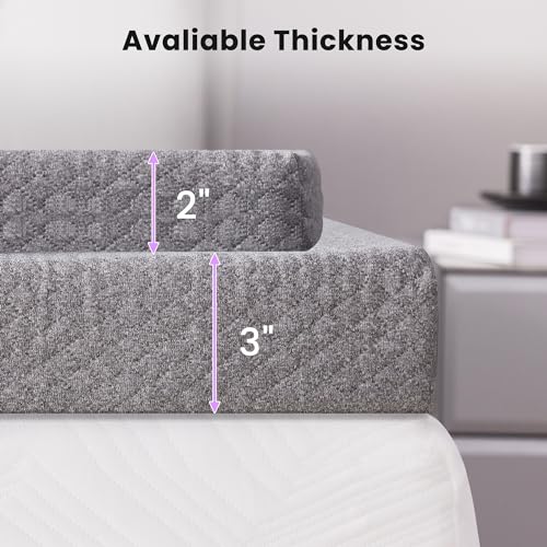 Queen Size Gel Memory Foam Mattress Topper 2 Inch with Removable Soft Cover - Grey Variation