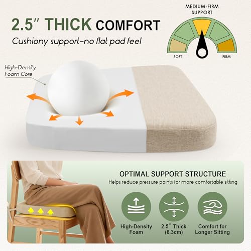 Kingphenix Beige Chair Cushions Set of 6 - 2.5 Inch Thick Dining Seat Pads