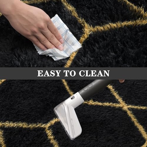 Black and Gold 8x10 Shag Rug - Soft Faux Fur Geometric Area Rug for Living Room - Variation of THIS listing
