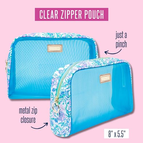 Lilly Pulitzer Clear Zipper Pouch, Cute Pencil Case for Adults, Travel Toiletry Bag, Small Pouch Bag for Supplies, Makeup or Toiletries, Just a Pinch