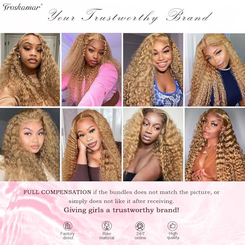 Blonde Deep Wave Human Hair Bundles - 20 Inch Honey Blonde Curly Hair for Black Women
