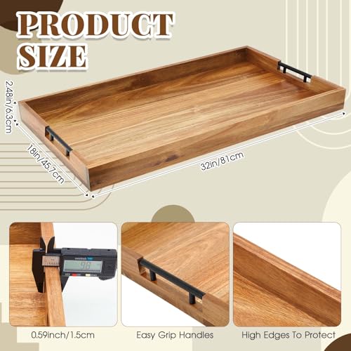 Blushtier 32 x 18 Inch Large Wooden Serving Tray with Square Corners, Rustic Acacia