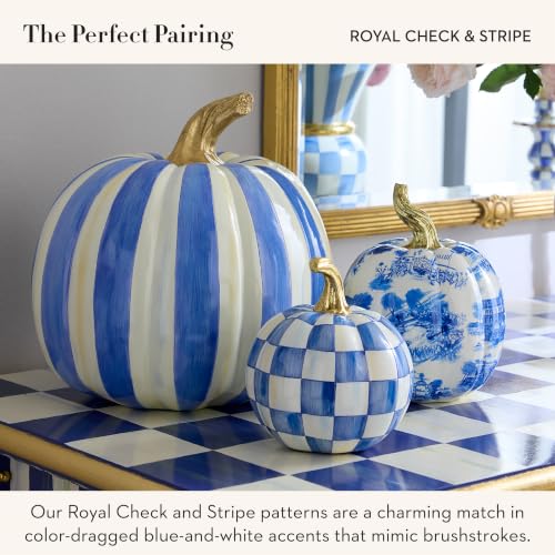 Petite Resin Pumpkin Set with Royal Check and Stripe - Autumn Home Decor - Variation: Royal Check