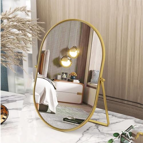 Adjustable Oval Vanity Mirror with Gold Metal Frame - Tabletop Makeup & Room Decor