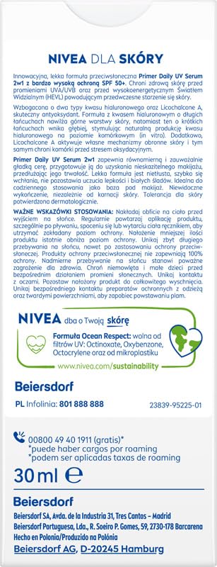 NIVEA SUN 2in1 Daily UV Serum & Primer - Lightweight Face Makeup Base, 30ml