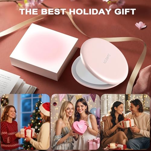 deweisn Compact Mirror,Portable Travel Makeup Mirror with Lights 1X/5X Magnification LED for Purse,Pocket,Handheld,2-Sided Folding Small Mirror Adjustable Brightness,Pink