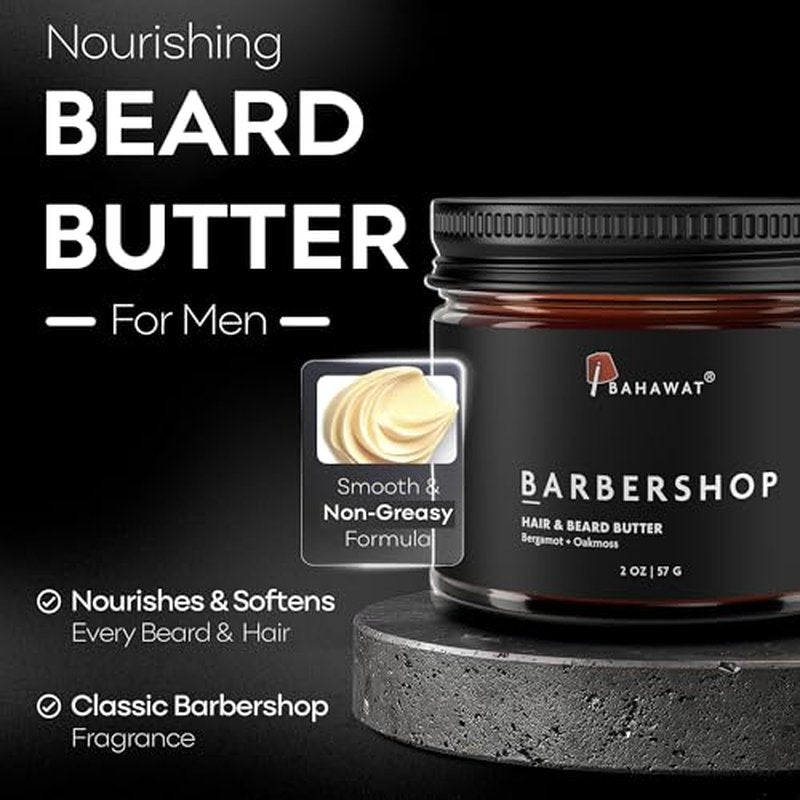 BAHAWAT Hair & Beard Butter for Men Leave-in Conditioner - Barbershop scent - Strengthen & Soften? Made in USA -Organic Natural Ingredients | The Best Beard Butter - 2 oz.