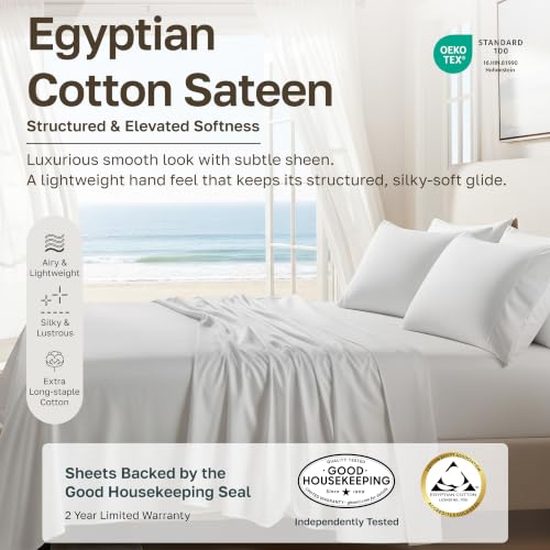 California Design Den Queen Bed Sheets Bright White 100% Egyptian Cotton