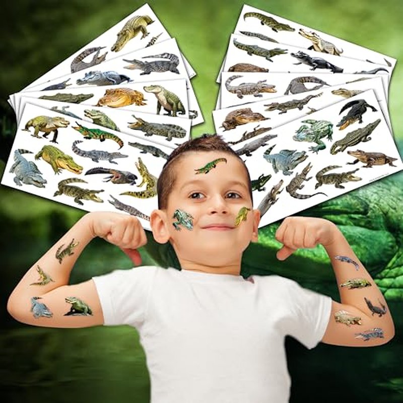 103 PCS Halloween Realistic Crocodile Alligator Temporary Tattoos Sticker Reptile Crocodile Animal Birthday Party Decorations Supplies Favors Decor Gifts Boys Girls Fake Tattoo School Reward Themed