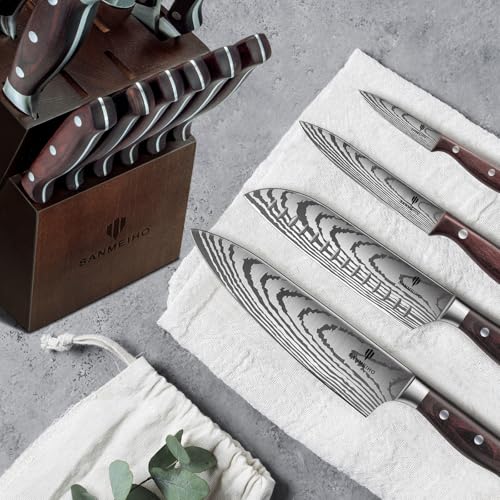 16-Piece Japanese Steel Kitchen Knife Set with Wooden Block