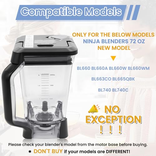 72 oz Blender Pitcher Replacement for Ninja BL660 BL740 Models - BPA Free