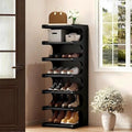Black 7-Tier Vertical Bamboo Shoe Rack Organizer for Small Spaces