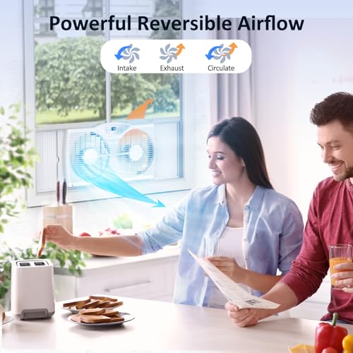 Shinic Twin Window Fan with Reversible Airflow, Thermostat & 3 Speeds