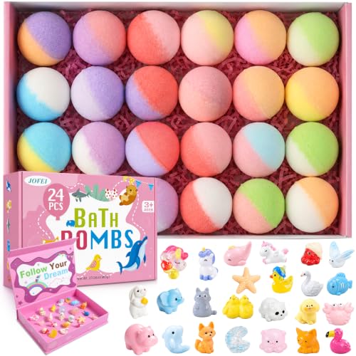 Kids Bath Bombs Set Pink Edition with Surprise Toys - 24 Pack, Bubble Bath Fizzies for Girls & Boys