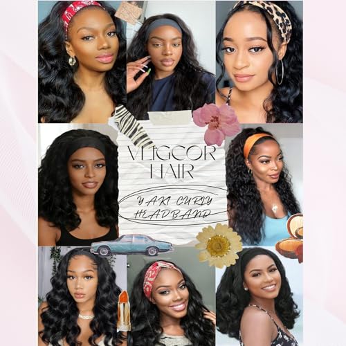 16 Inch Yaki Curly Headband Wig Natural Black - No Glue, Tangle-Free, Synthetic Hair