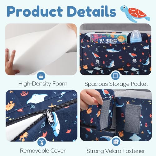 Toddler Travel Bed with Foam Rails & Storage Suitcase - Dark Blue