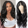 Human Hair U Part Wig 20 Inch Body Wave Natural Black 180% Density Beginner Friendly