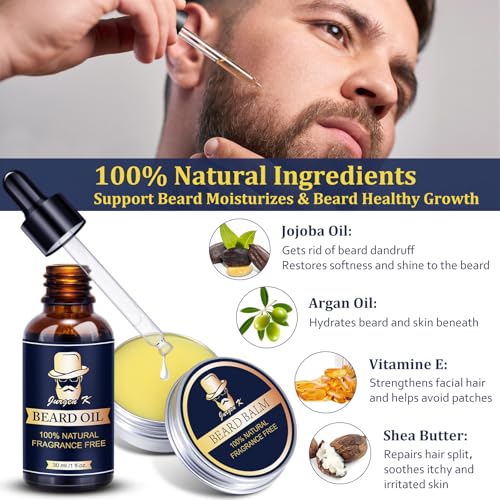 Jurgen K Birthday Gifts for Men, Beard Kit for Men's Daily Grooming, Moisturize & Soften Facial Hair, Men's Self Care Set, Anniversary | Birthday Gifts for Him Husband Boyfriend Dad Son