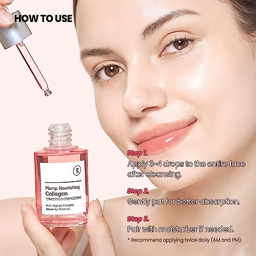 GLAM UP Marine Collagen Serum - Anti-Aging Face Serum with Hyaluronic Acid & Peptides, 30ml