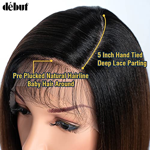 Ombre Brown Asymmetrical Bob Lace Front Wig with Baby Hair - Auburn 1B/30 Variant