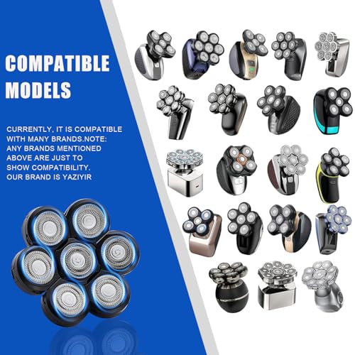 Black 7-Blade Replacement Shaver Heads for Bald Head & Face - 2 Pack
