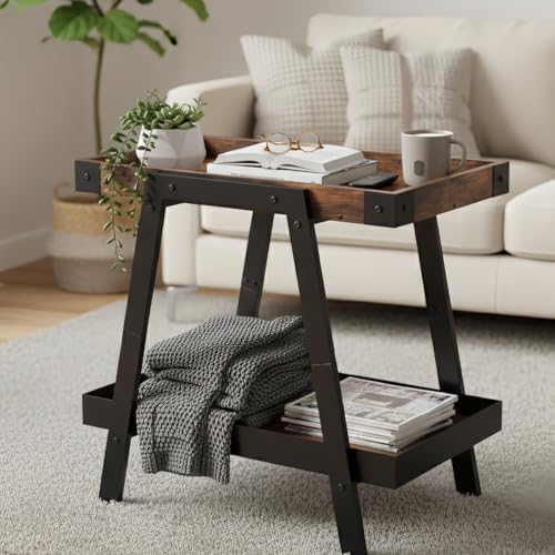 IPARTS EXPERT Farmhouse Side Table Rustic Brown Classic Style, 22in