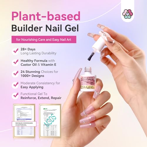 SAVILAND 24-Color Builder Nail Gel with Castor Oil & Vitamin E - Hard Gel for Nails, Strengthening & Extension, Self-Leveling, Long-Lasting