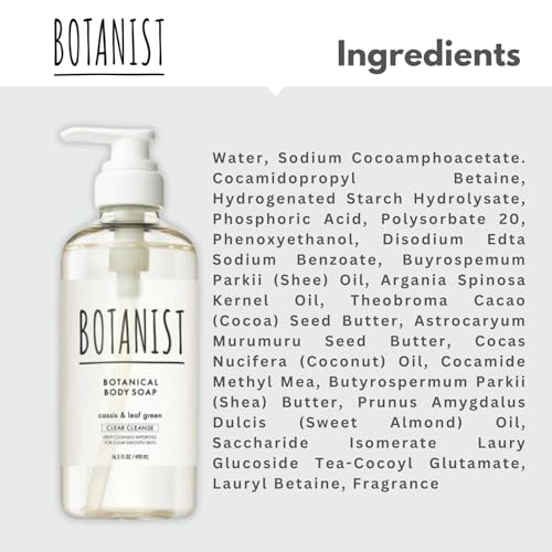 Botanist Natural Body Wash for Women, Mens Full Body Wash for Sensitive Skin by Squalane, Shea Butter & Aloe Vera, Shower Gel & Bath Soap from Japan, Sulfate Free 16.5 Fl Oz CASSIS & LEAF GREEN