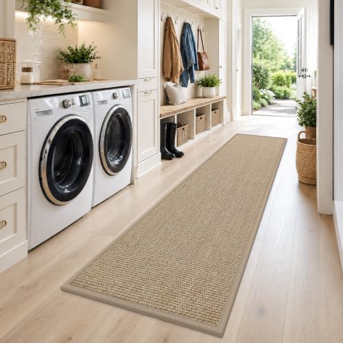 Ultra Thin Hallway Runner Rug 28x144 Beige Non Slip Entryway Mat