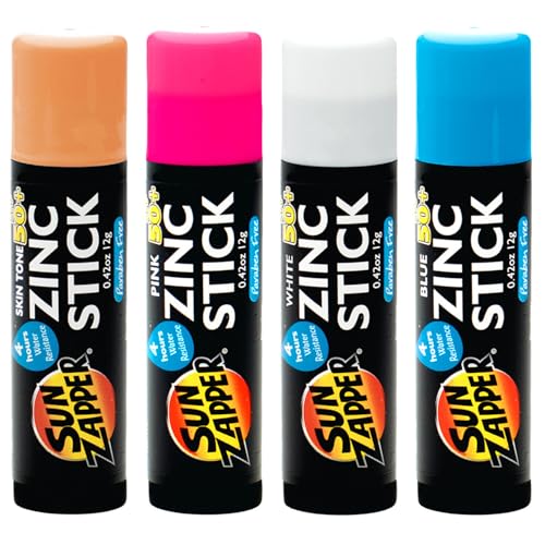 Sun Zapper Zinc Sunscreen Stick Beach 4-Pack SPF 50+ ? Mineral Sunscreen Sticks for Face, Water Resistant Zinc Sunblock for Kids and Family, Travel Size 12g (0.42 oz), Australian Made