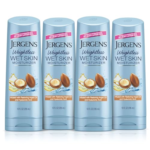 Jergens Restoring Argan Oil Wet Skin Moisturizer 10 oz Pack of 4 - Hydrating Shower Lotion for Dry Skin