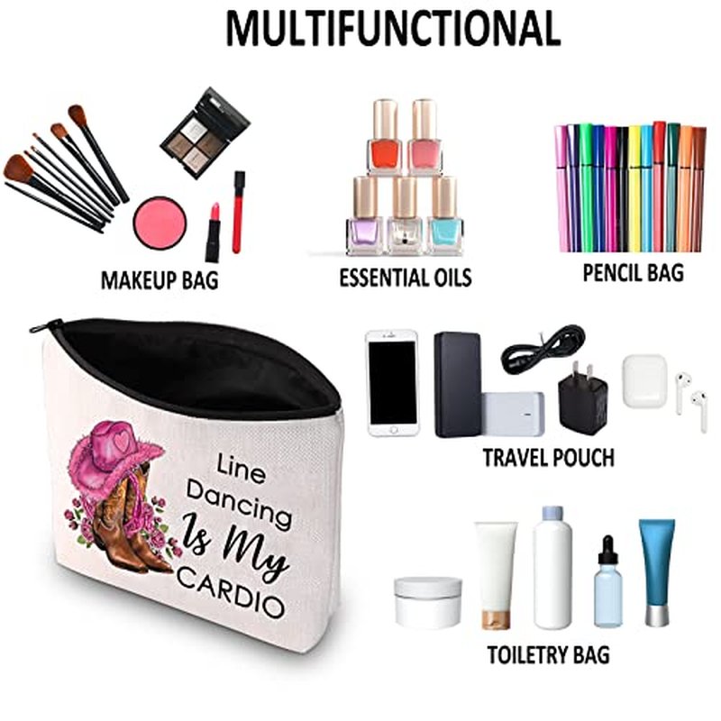 G2TUP Line Dance Lover Gift Line Dance Is My Cardio Makeup Bag Western Country Music Dancing Dancer Cosmetic Bag Country Music Lover Gift Zipper Travel Bag (Line Dance Is My Cardio White Bag)