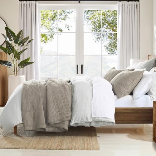 HORIMOTE HOME King Size 100% Cotton Quilt Set Taupe Geometric Pattern All Season Bedding