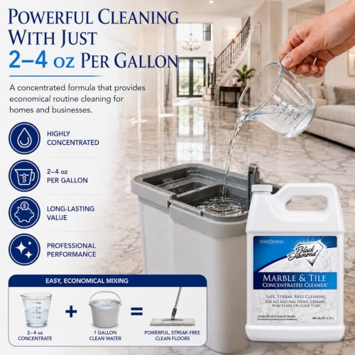 Black Diamond Stoneworks Marble & Tile Floor Cleaner Concentrate - 4-Gallon Pack of 128 Fl Oz Bottles