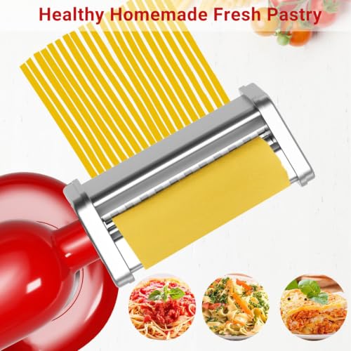 NEWSETS 3-Piece Pasta Maker Attachments for KitchenAid Stand Mixers - Stainless Steel, Adjustable Thickness, Fettuccine & Spaghetti Cutter, Variation 3