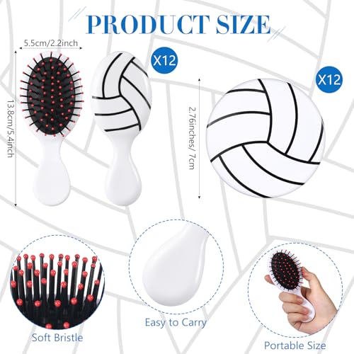 Volleyball Team Gift Set - 12 Hair Brushes & Mirrors for Girls