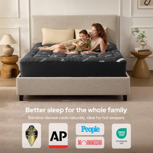 California King Mattress Topper - Thick Soft Pillow Top Bed Cover - Dark Gray, 2 Pack