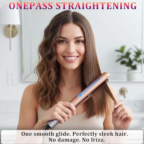 NITION Gold Ceramic Tourmaline Hair Straightener with LCD Display & Travel Pouch - 1" Flat Iron