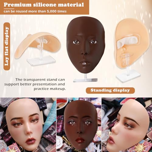Black Silicone Makeup Practice Face Board Kit with Brushes & Eye Shadow