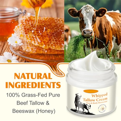 Cebo de Res para la Cara Original, Crema de Cebo de Res, Whipped Tallow Honey Balm, Aceite de Coco Prensado en Fr?o, Grass Fed Animal Balsam (1 Sebo de Res para la Cara Tallow and Honey Balm)