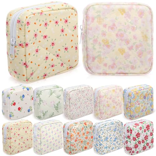 Cotton Quilted Makeup Bag Set - Floral Style, 10 Pcs, Travel & Bridesmaid Gifts - 5.12 x 4.72 x 1.97 Inches