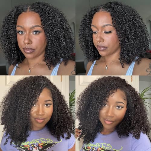 Kinky Curly Clip-In Hair Extensions Human Hair 24 Inch Black Women Natural Color - Black JC Variation