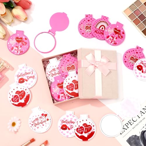 Namalu 36 Pcs Galentine's Day Pink Mini Compact Mirrors Gifts Bulk for Women Portable Round Pocket Makeup Mirror Gift for Xmas Purse Party Favors