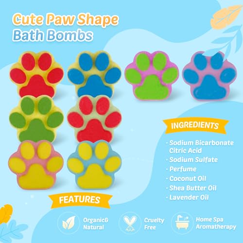 Kids Bath Bombs with Surprise Toys - 40 Large Paw-Shaped Bubble Bath Set
