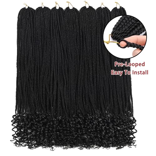 7 Packs Crochet Box Braids Hair with Curly Ends - 30 Inch, 1B, Pre-Looped Goddess Braids