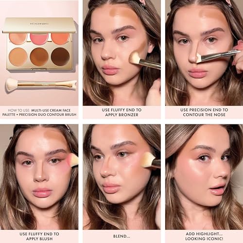 ICONIC LONDON Precision Duo Contour Brush | Two Sided Makeup Brush, Features a Buffing and a U-Shaped Contour Brush, Blend and Sculpt, Cruelty-Free
