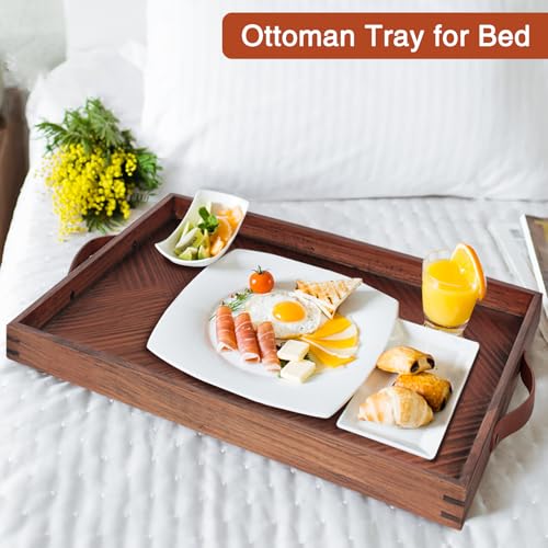 Extra Large Wooden Serving Tray with Leather Handles 24x16 in - Rustic Decor