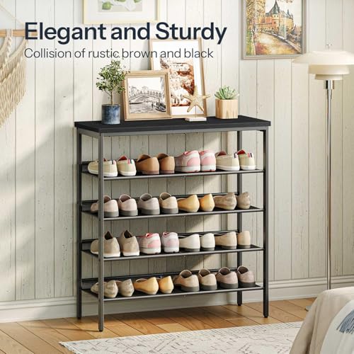 Black 5-Tier Shoe Rack Organizer with Adjustable Mesh Shelves - Entryway Storage